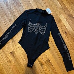 Forever 21 gothic rhinestone skeleton bodysuit